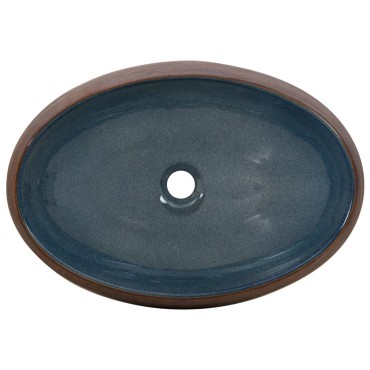 vidaXL Νιπτήρας Οβάλ Καφέ και Μπλε 59 x 40 x 15 εκ. Κεραμικός