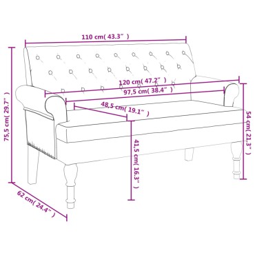 vidaXL Παγκάκι με Πλάτη Μπορντό 120x62x75,5cm Υφασμάτινο