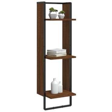 vidaXL Ραφιέρα Τοίχου με 3 Ράφια Καφέ Δρυς 30x25x100cm Επεξεργ. Ξύλο 1 τεμ.