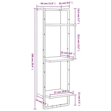 vidaXL Ραφιέρα Τοίχου με 3 Ράφια Καφέ Δρυς 30x25x100cm Επεξεργ. Ξύλο 1 τεμ.