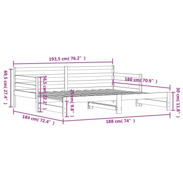vidaXL Καναπές Κρεβάτι Συρόμενος Λευκός 90 x 190 εκ. Μασίφ Ξύλο Πεύκου