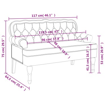 vidaXL Παγκάκι με Πλάτη Ανοιχτό Γκρι 119,5x64,5x75cm Βελούδινο