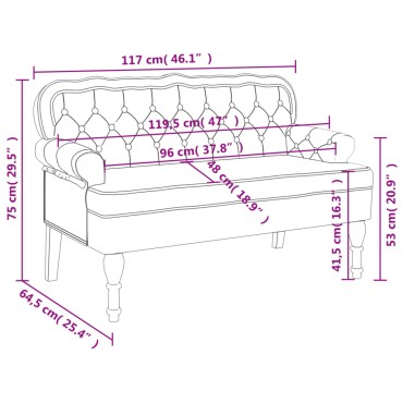 vidaXL Παγκάκι με Πλάτη Μαύρο 119,5x64,5x75cm Βελούδινο