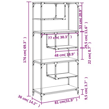 vidaXL Βιβλιοθήκη καφέ δρυς 81x36x176cm από Επεξεργασμένο Ξύλο 1 τεμ.