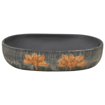 vidaXL Νιπτήρας Οβάλ Γκρι και Μαύρος 59 x 40 x 14 εκ. Κεραμικός