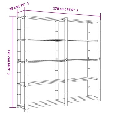 vidaXL Ραφιέρα με 5 Ράφια Γκρι 170 x 38 x 170 εκ. Μασίφ Ξύλο Πεύκου