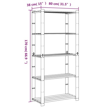 vidaXL Ραφιέρα με 5 Ράφια Μαύρο 80 x 38 x 170 εκ. Μασίφ Ξύλο Πεύκου