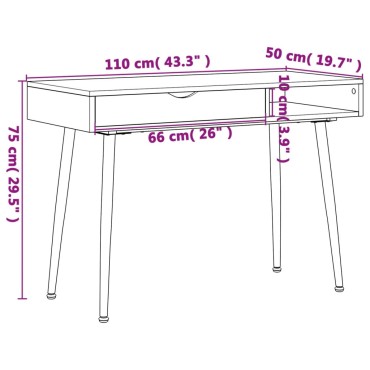 vidaXL Γραφείο Υπολογιστή με Συρτάρι Καφέ 110x50x75cm Επεξεργ. Ξύλο 1 τεμ.