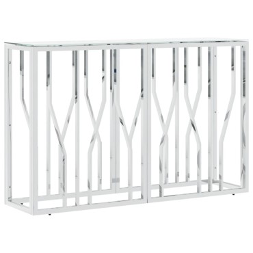 vidaXL Τραπέζι Κονσόλα Ασημί 110x30x70cm Ανοξείδωτο Ατσάλι και Γυαλί 1 τεμ.