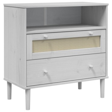 vidaXL Ντουλάπι SENJA Λευκό / Όψη Ρατάν 80x40x80cm Μασίφ Ξύλο Πεύκου 1 τεμ.