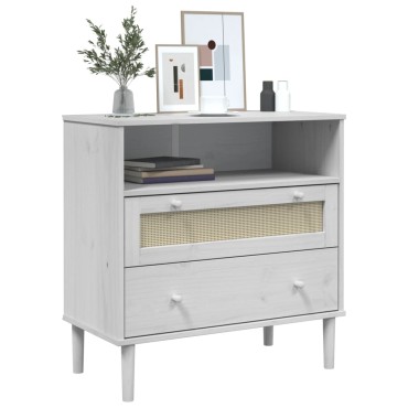 vidaXL Ντουλάπι SENJA Λευκό / Όψη Ρατάν 80x40x80cm Μασίφ Ξύλο Πεύκου 1 τεμ.