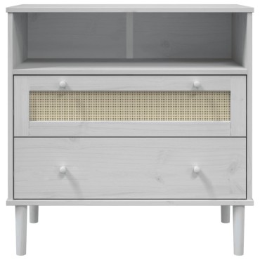 vidaXL Ντουλάπι SENJA Λευκό / Όψη Ρατάν 80x40x80cm Μασίφ Ξύλο Πεύκου 1 τεμ.