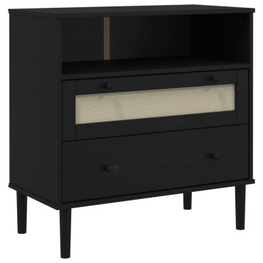 vidaXL Μπουφές SENJA Μαύρο / Ρατάν 80x40x80cm Μασίφ Ξύλο Πεύκου 1 τεμ.