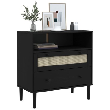 vidaXL Μπουφές SENJA Μαύρο / Ρατάν 80x40x80cm Μασίφ Ξύλο Πεύκου 1 τεμ.