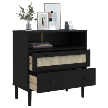 vidaXL Μπουφές SENJA Μαύρο / Ρατάν 80x40x80cm Μασίφ Ξύλο Πεύκου 1 τεμ.