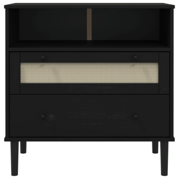 vidaXL Μπουφές SENJA Μαύρο / Ρατάν 80x40x80cm Μασίφ Ξύλο Πεύκου 1 τεμ.