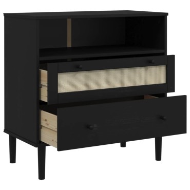 vidaXL Μπουφές SENJA Μαύρο / Ρατάν 80x40x80cm Μασίφ Ξύλο Πεύκου 1 τεμ.