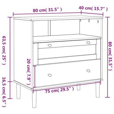 vidaXL Μπουφές SENJA Μαύρο / Ρατάν 80x40x80cm Μασίφ Ξύλο Πεύκου 1 τεμ.
