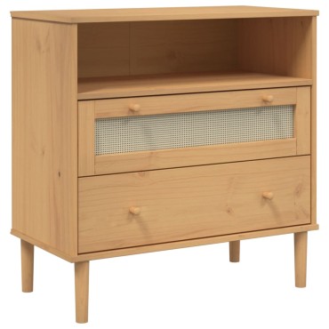 vidaXL Μπουφές SENJA Καφέ / Ρατάν 80x40x80cm Μασίφ Ξύλο Πεύκου 1 τεμ.