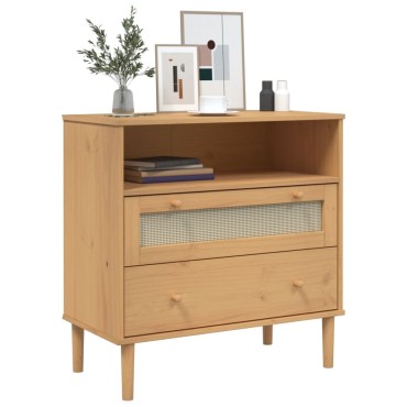 vidaXL Μπουφές SENJA Καφέ / Ρατάν 80x40x80cm Μασίφ Ξύλο Πεύκου 1 τεμ.