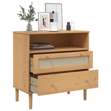 vidaXL Μπουφές SENJA Καφέ / Ρατάν 80x40x80cm Μασίφ Ξύλο Πεύκου 1 τεμ.