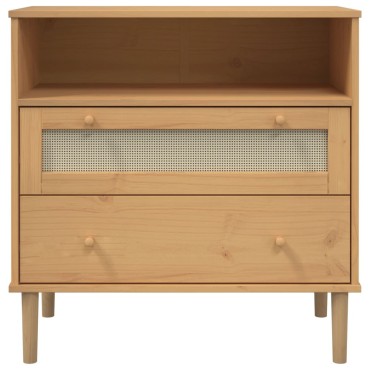 vidaXL Μπουφές SENJA Καφέ / Ρατάν 80x40x80cm Μασίφ Ξύλο Πεύκου 1 τεμ.
