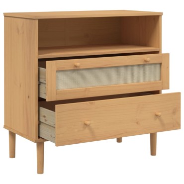vidaXL Μπουφές SENJA Καφέ / Ρατάν 80x40x80cm Μασίφ Ξύλο Πεύκου 1 τεμ.