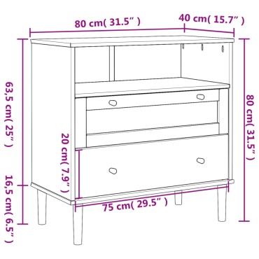 vidaXL Μπουφές SENJA Καφέ / Ρατάν 80x40x80cm Μασίφ Ξύλο Πεύκου 1 τεμ.