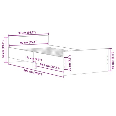 vidaXL Πλαίσιο Κρεβ. Χωρ. Στρώμα Sonoma Δρυς 90x200cm Επεξ. Ξύλο 1 τεμ. - Μονό
