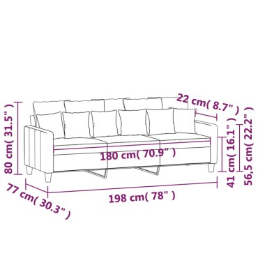 vidaXL Καναπές Τριθέσιος Taupe Υφασμάτινος 198x77x80cm 1 τεμ.