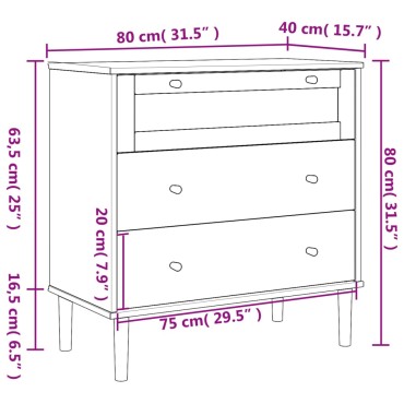 vidaXL Συρταριέρα SENJA Μαύρη Όψη Ρατάν 80x40x80cm Μασίφ Ξύλο Πεύκου 1 τεμ.