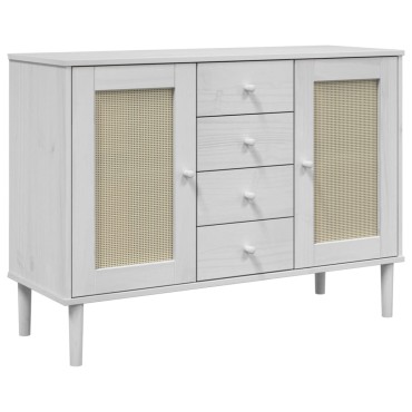 vidaXL Μπουφές SENJA Λευκό / Ρατάν 112x40x80cm Μασίφ Ξύλο Πεύκου 1 τεμ.