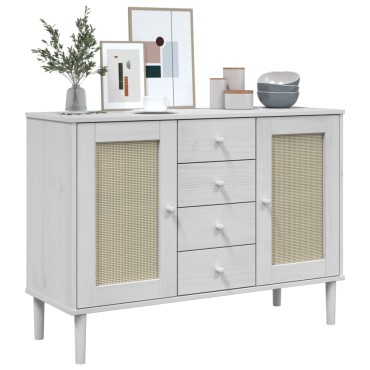 vidaXL Μπουφές SENJA Λευκό / Ρατάν 112x40x80cm Μασίφ Ξύλο Πεύκου 1 τεμ.
