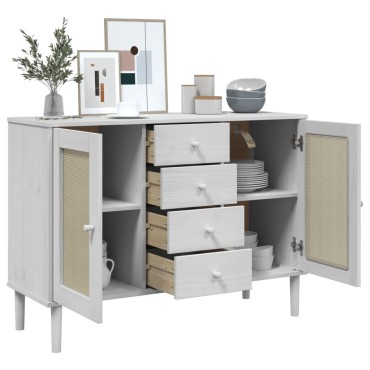 vidaXL Μπουφές SENJA Λευκό / Ρατάν 112x40x80cm Μασίφ Ξύλο Πεύκου 1 τεμ.