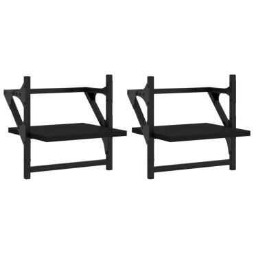 vidaXL Ράφια Τοίχου με Μπάρα 2 τεμ. Μαύρα 30x25x30cm
