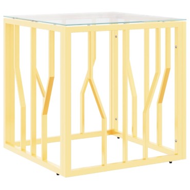 vidaXL Τραπέζι Σαλονιού Χρυσό 50x50x50cm Ανοξείδωτο Ατσάλι και Γυαλί 1 τεμ.