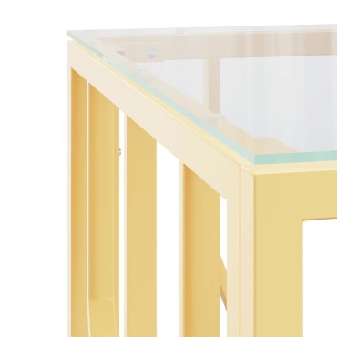 vidaXL Τραπέζι Σαλονιού Χρυσό 50x50x50cm Ανοξείδωτο Ατσάλι και Γυαλί 1 τεμ.