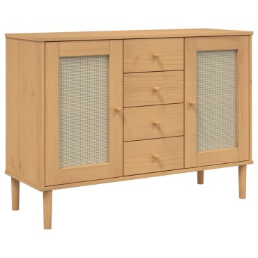 vidaXL Μπουφές SENJA Καφέ / Ρατάν 112x40x80cm Μασίφ Ξύλο Πεύκου 1 τεμ.