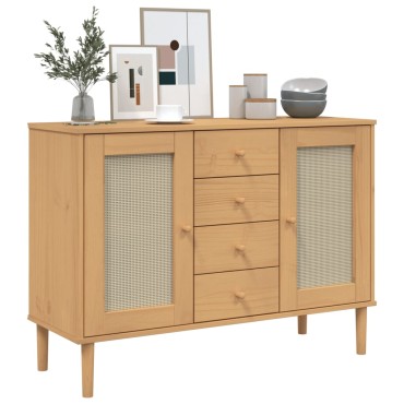 vidaXL Μπουφές SENJA Καφέ / Ρατάν 112x40x80cm Μασίφ Ξύλο Πεύκου 1 τεμ.