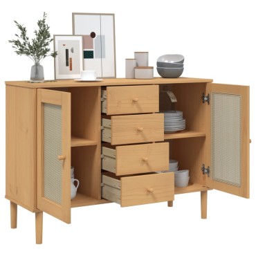 vidaXL Μπουφές SENJA Καφέ / Ρατάν 112x40x80cm Μασίφ Ξύλο Πεύκου 1 τεμ.