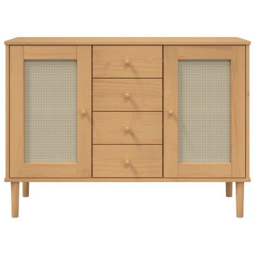vidaXL Μπουφές SENJA Καφέ / Ρατάν 112x40x80cm Μασίφ Ξύλο Πεύκου 1 τεμ.