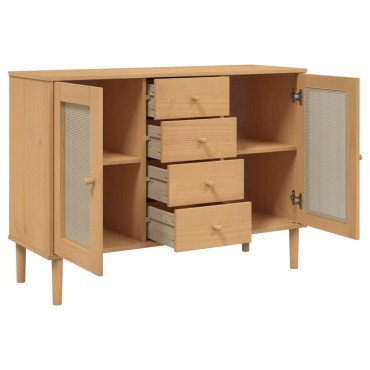vidaXL Μπουφές SENJA Καφέ / Ρατάν 112x40x80cm Μασίφ Ξύλο Πεύκου 1 τεμ.