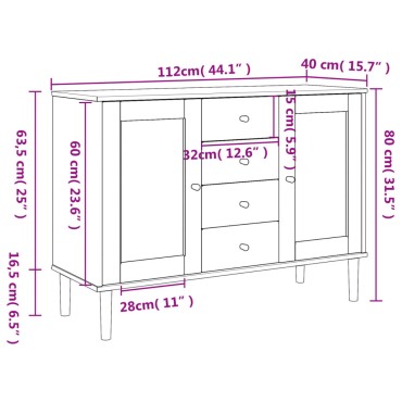 vidaXL Μπουφές SENJA Καφέ / Ρατάν 112x40x80cm Μασίφ Ξύλο Πεύκου 1 τεμ.