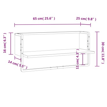 vidaXL Ράφι Τοίχου με Μπάρα Γκρι Sonoma 65x25x30cm 1 τεμ.
