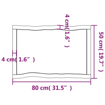 vidaXL Επιφάνεια Τραπεζιού 80x50x(2-6)cm Ακατέργαστο Μασίφ Ξύλο 1 τεμ.