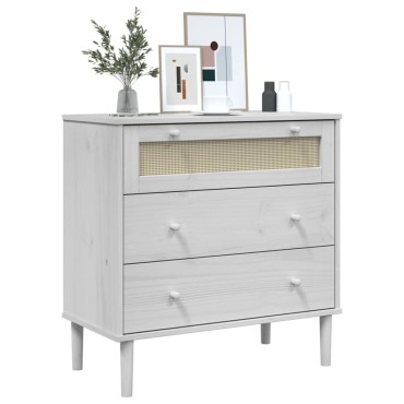 vidaXL Συρταριέρα SENJA Λευκή Όψη Ρατάν 80x40x80cm Μασίφ Ξύλο Πεύκου 1 τεμ.