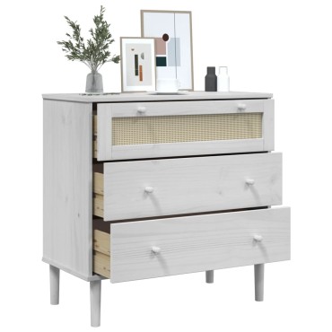 vidaXL Συρταριέρα SENJA Λευκή Όψη Ρατάν 80x40x80cm Μασίφ Ξύλο Πεύκου 1 τεμ.