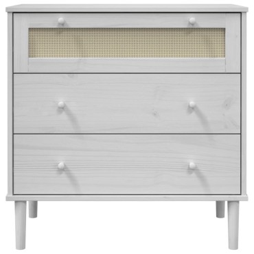 vidaXL Συρταριέρα SENJA Λευκή Όψη Ρατάν 80x40x80cm Μασίφ Ξύλο Πεύκου 1 τεμ.