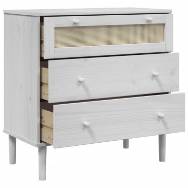 vidaXL Συρταριέρα SENJA Λευκή Όψη Ρατάν 80x40x80cm Μασίφ Ξύλο Πεύκου 1 τεμ.