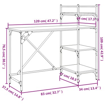 vidaXL Γραφείο Υπολογιστή με Ράφια Καφέ Δρυς 120x47x109cm 1 τεμ.